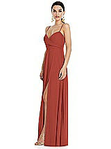 Side View Thumbnail - Amber Sunset Adjustable Strap Wrap Bodice Maxi Dress with Front Slit 