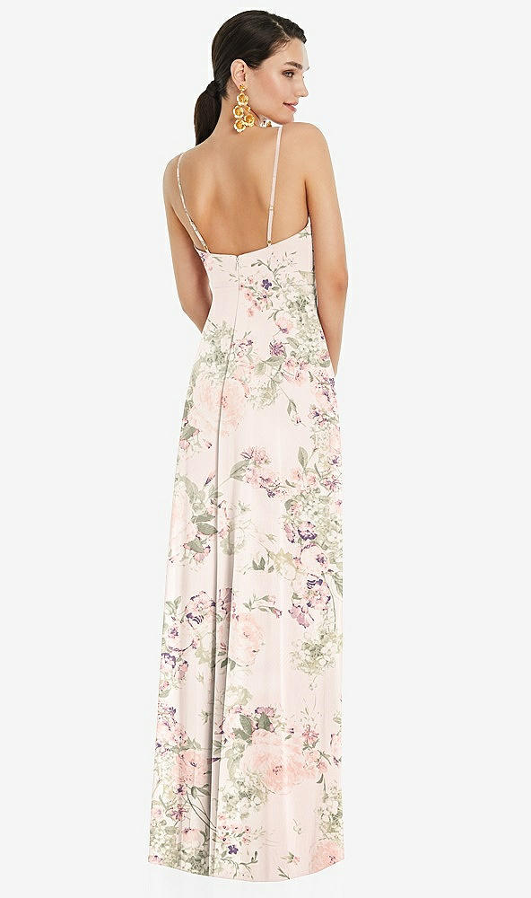 Back View - Blush Garden Adjustable Strap Wrap Bodice Maxi Dress with Front Slit 