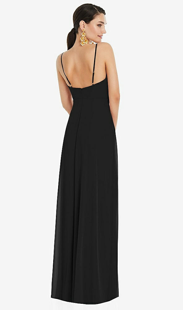 Back View - Black Adjustable Strap Wrap Bodice Maxi Dress with Front Slit 