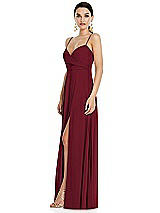 Side View Thumbnail - Burgundy Adjustable Strap Wrap Bodice Maxi Dress with Front Slit 