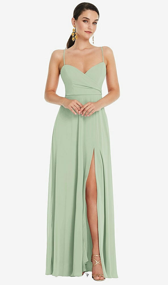 Front View - Celadon Adjustable Strap Wrap Bodice Maxi Dress with Front Slit 