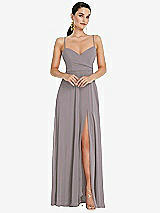 Front View Thumbnail - Cashmere Gray Adjustable Strap Wrap Bodice Maxi Dress with Front Slit 