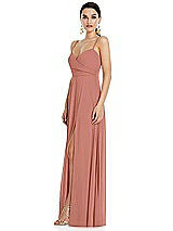 Side View Thumbnail - Desert Rose Adjustable Strap Wrap Bodice Maxi Dress with Front Slit 