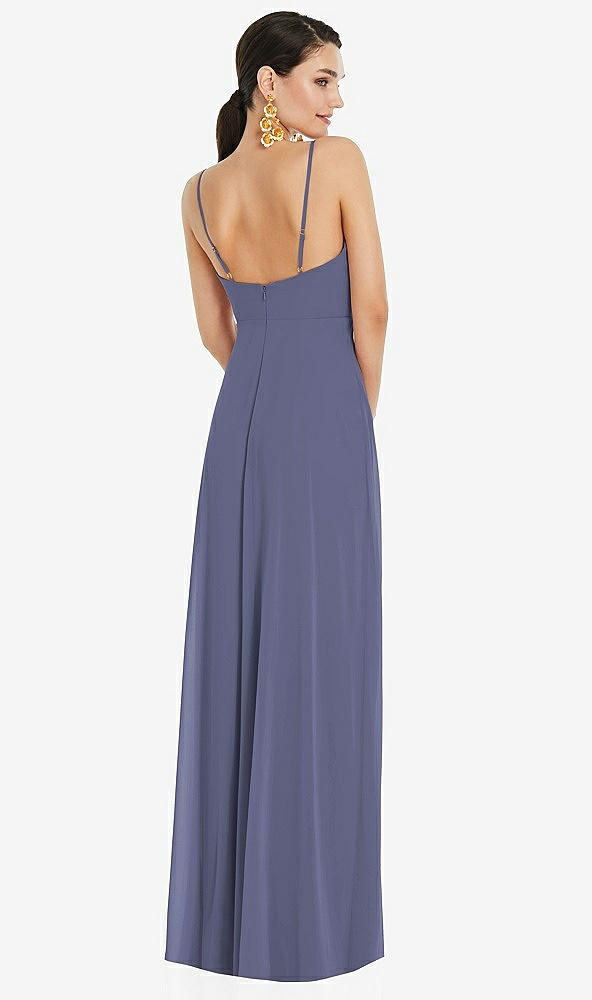 Back View - French Blue Adjustable Strap Wrap Bodice Maxi Dress with Front Slit 