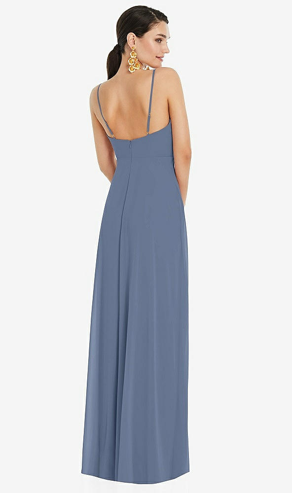 Back View - Larkspur Blue Adjustable Strap Wrap Bodice Maxi Dress with Front Slit 