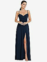 Front View Thumbnail - Midnight Navy Adjustable Strap Wrap Bodice Maxi Dress with Front Slit 