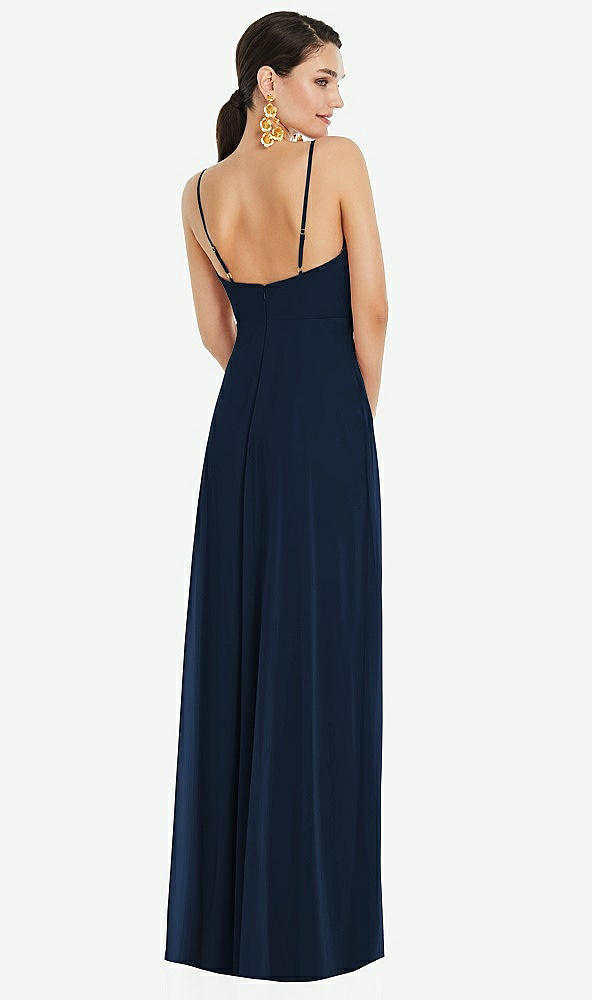Back View - Midnight Navy Adjustable Strap Wrap Bodice Maxi Dress with Front Slit 