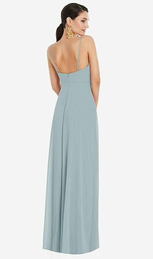 Back View - Morning Sky Adjustable Strap Wrap Bodice Maxi Dress with Front Slit 