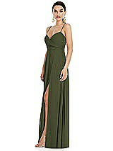 Side View Thumbnail - Olive Green Adjustable Strap Wrap Bodice Maxi Dress with Front Slit 