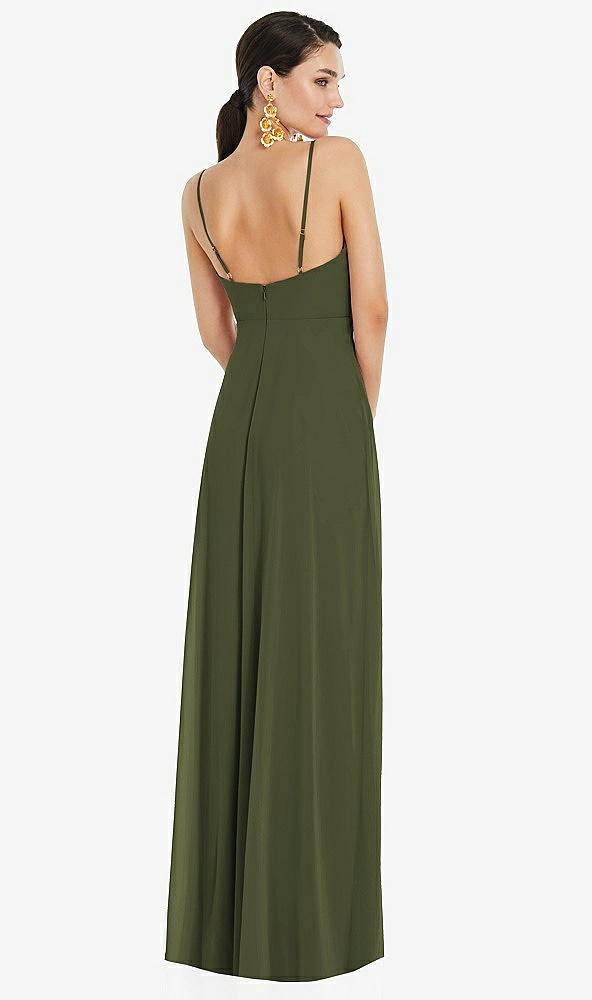 Back View - Olive Green Adjustable Strap Wrap Bodice Maxi Dress with Front Slit 