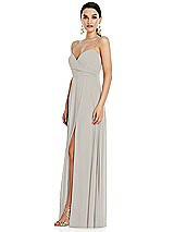 Side View Thumbnail - Oyster Adjustable Strap Wrap Bodice Maxi Dress with Front Slit 