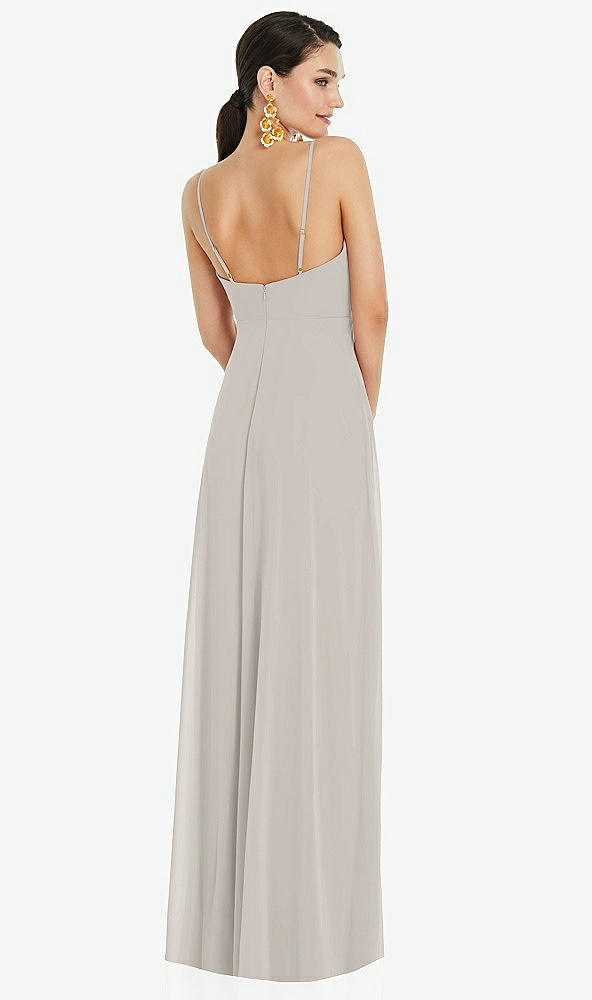 Back View - Oyster Adjustable Strap Wrap Bodice Maxi Dress with Front Slit 