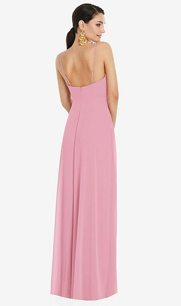Back View - Peony Pink Adjustable Strap Wrap Bodice Maxi Dress with Front Slit 