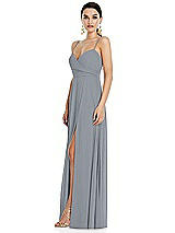 Side View Thumbnail - Platinum Adjustable Strap Wrap Bodice Maxi Dress with Front Slit 