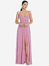 Front View Thumbnail - Powder Pink Adjustable Strap Wrap Bodice Maxi Dress with Front Slit 