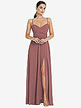 Front View Thumbnail - Rosewood Adjustable Strap Wrap Bodice Maxi Dress with Front Slit 