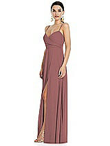 Side View Thumbnail - Rosewood Adjustable Strap Wrap Bodice Maxi Dress with Front Slit 