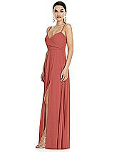 Side View Thumbnail - Coral Pink Adjustable Strap Wrap Bodice Maxi Dress with Front Slit 