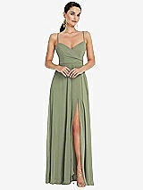 Front View Thumbnail - Sage Adjustable Strap Wrap Bodice Maxi Dress with Front Slit 