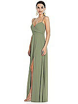 Side View Thumbnail - Sage Adjustable Strap Wrap Bodice Maxi Dress with Front Slit 