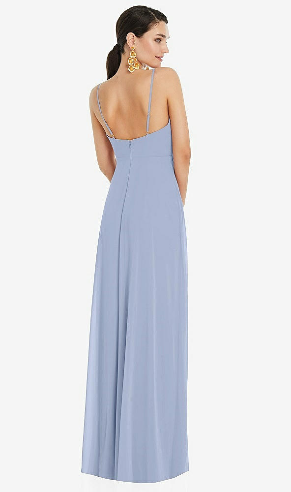 Back View - Sky Blue Adjustable Strap Wrap Bodice Maxi Dress with Front Slit 