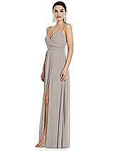 Side View Thumbnail - Taupe Adjustable Strap Wrap Bodice Maxi Dress with Front Slit 