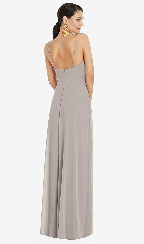 Back View - Taupe Adjustable Strap Wrap Bodice Maxi Dress with Front Slit 