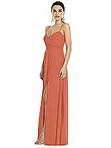 Side View Thumbnail - Terracotta Copper Adjustable Strap Wrap Bodice Maxi Dress with Front Slit 
