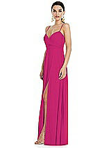 Side View Thumbnail - Think Pink Adjustable Strap Wrap Bodice Maxi Dress with Front Slit 