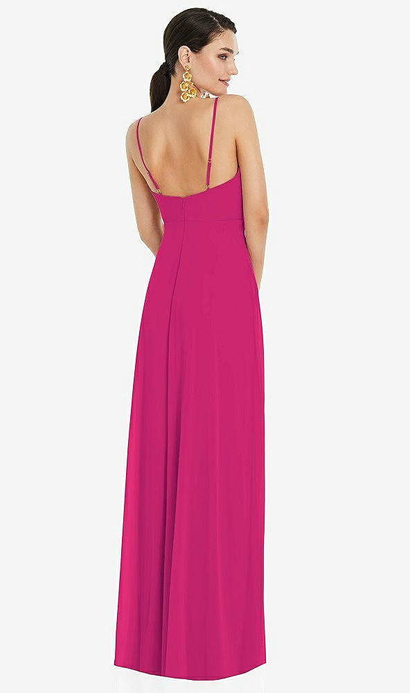 Back View - Think Pink Adjustable Strap Wrap Bodice Maxi Dress with Front Slit 