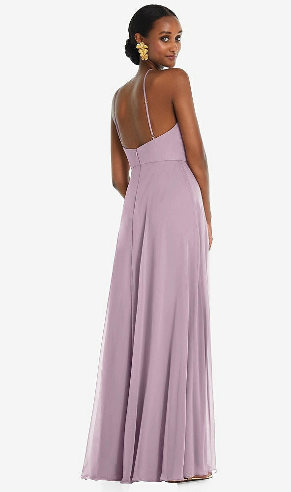 Back View - Suede Rose Diamond Halter Maxi Dress with Adjustable Straps