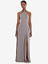 Front View Thumbnail - Cashmere Gray Diamond Halter Maxi Dress with Adjustable Straps