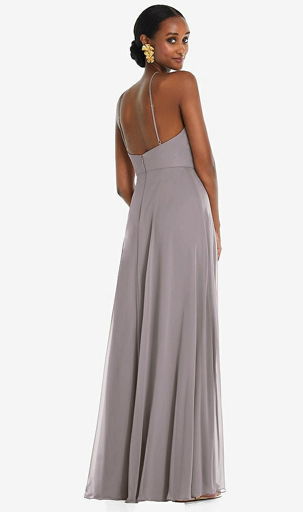 Back View - Cashmere Gray Diamond Halter Maxi Dress with Adjustable Straps