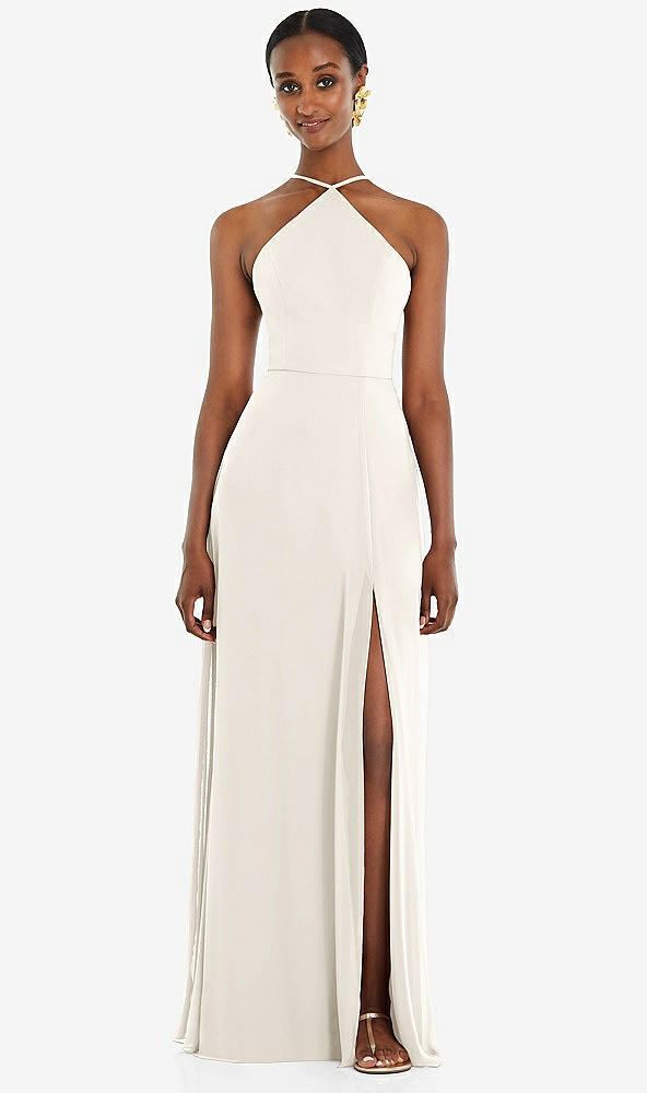 Front View - Ivory Diamond Halter Maxi Dress with Adjustable Straps