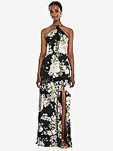 Front View Thumbnail - Noir Garden Diamond Halter Maxi Dress with Adjustable Straps