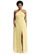 Alt View 1 Thumbnail - Pale Yellow Diamond Halter Maxi Dress with Adjustable Straps