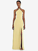 Front View Thumbnail - Pale Yellow Diamond Halter Maxi Dress with Adjustable Straps
