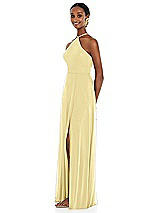 Side View Thumbnail - Pale Yellow Diamond Halter Maxi Dress with Adjustable Straps