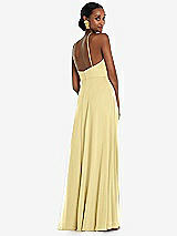 Rear View Thumbnail - Pale Yellow Diamond Halter Maxi Dress with Adjustable Straps