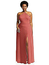 Alt View 1 Thumbnail - Coral Pink Diamond Halter Maxi Dress with Adjustable Straps