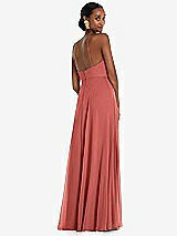 Rear View Thumbnail - Coral Pink Diamond Halter Maxi Dress with Adjustable Straps
