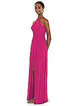 Side View Thumbnail - Think Pink Diamond Halter Maxi Dress with Adjustable Straps