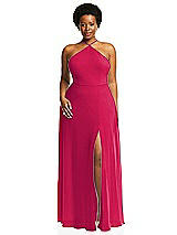 Alt View 1 Thumbnail - Vivid Pink Diamond Halter Maxi Dress with Adjustable Straps