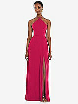 Front View Thumbnail - Vivid Pink Diamond Halter Maxi Dress with Adjustable Straps