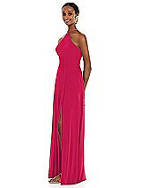 Side View Thumbnail - Vivid Pink Diamond Halter Maxi Dress with Adjustable Straps