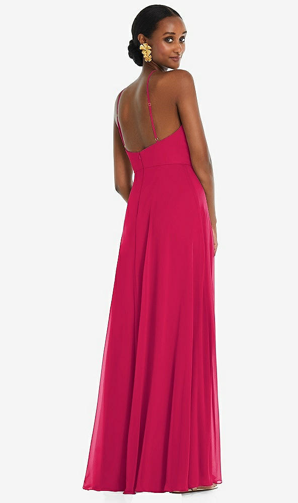 Back View - Vivid Pink Diamond Halter Maxi Dress with Adjustable Straps