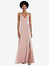 Front View Thumbnail - French Blue Faux Wrap Criss Cross Back Maxi Dress with Adjustable Straps
