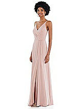 Side View Thumbnail - French Blue Faux Wrap Criss Cross Back Maxi Dress with Adjustable Straps