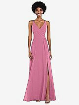 Front View Thumbnail - Orchid Pink Faux Wrap Criss Cross Back Maxi Dress with Adjustable Straps
