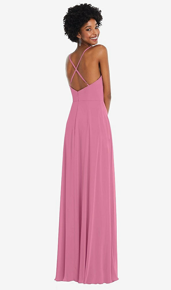 Back View - Orchid Pink Faux Wrap Criss Cross Back Maxi Dress with Adjustable Straps